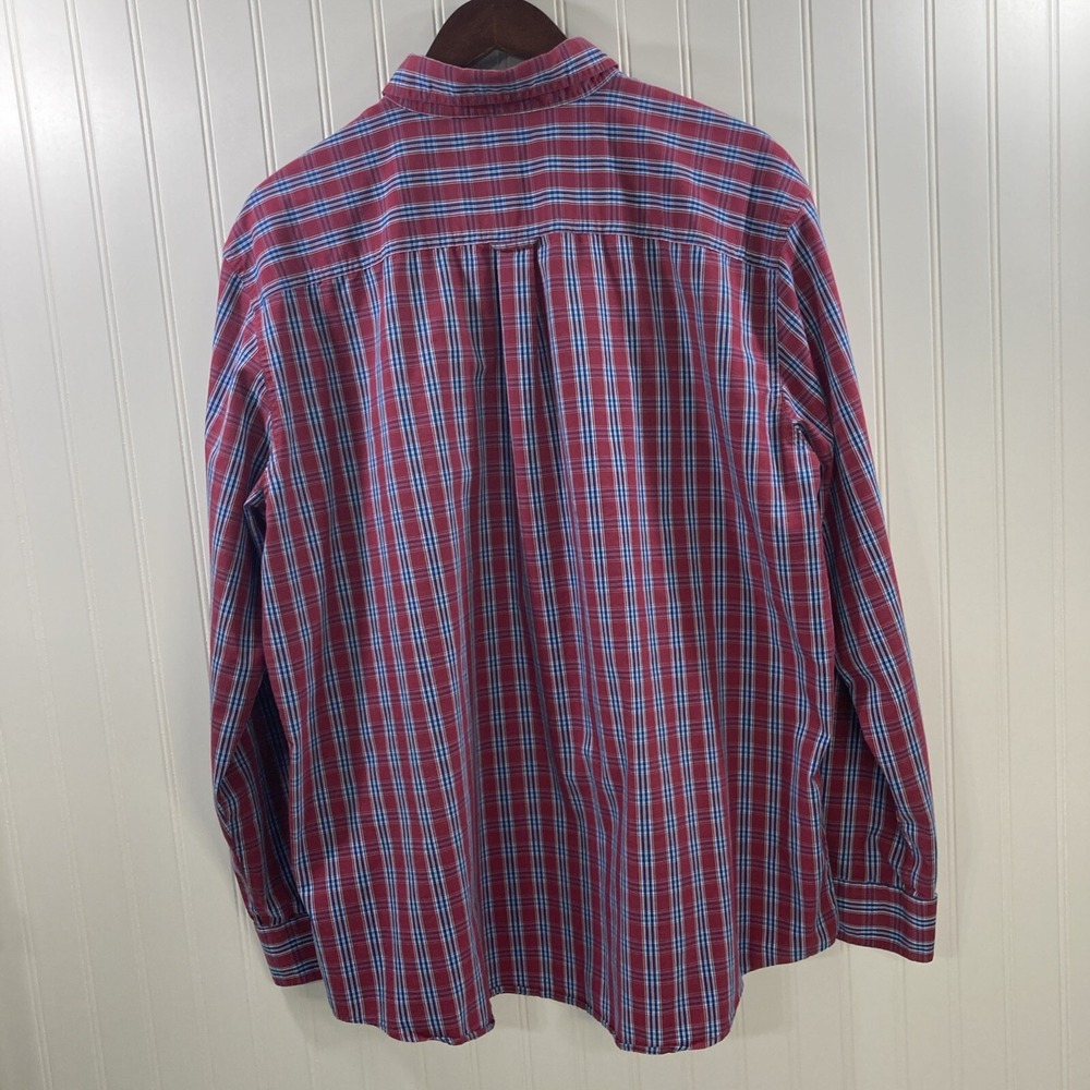 Chaps Men XXL Red and Blue Plaid Button Down Shirt Long Sleeves Stretch - Picture 2 of 8